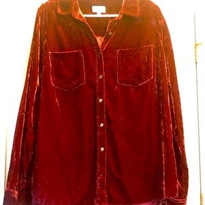 Sonoma brand crushed velvet blouse Size Large. Deep wine/Merlot color.